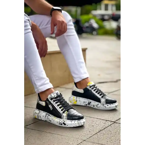 KB-02  Kuback Bağcıklı Crocodile Siyah Sarı Günlük Erkek Ayakkabı