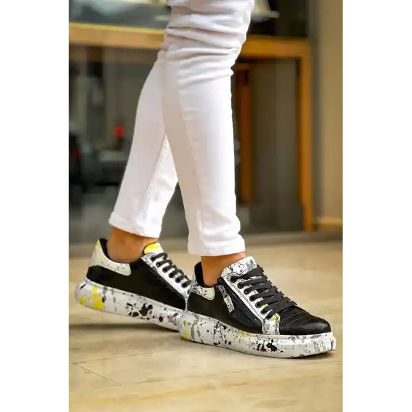 KB-02  Kuback Bağcıklı Crocodile Siyah Sarı Günlük Erkek Ayakkabı