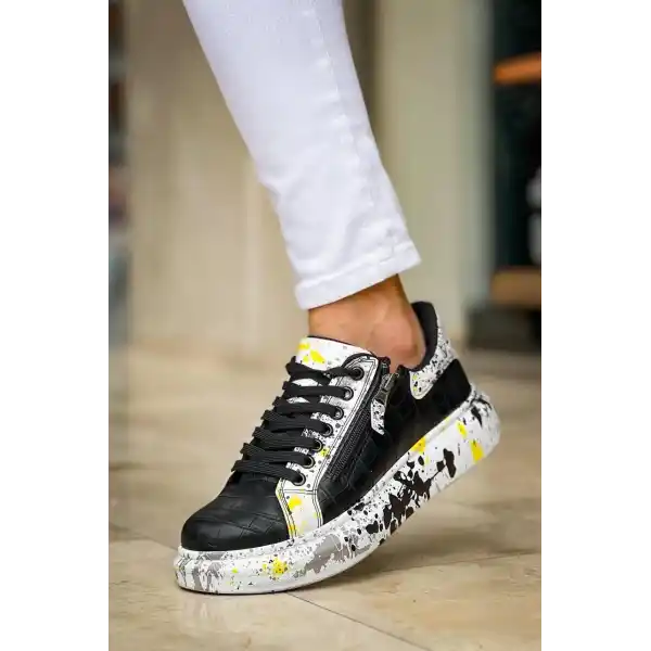 KB-02  Kuback Bağcıklı Crocodile Siyah Sarı Günlük Erkek Ayakkabı