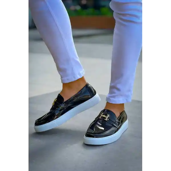 KB-027  Kuback Bağcıksız Siyah Rugan H Günlük Erkek Ayakkabı