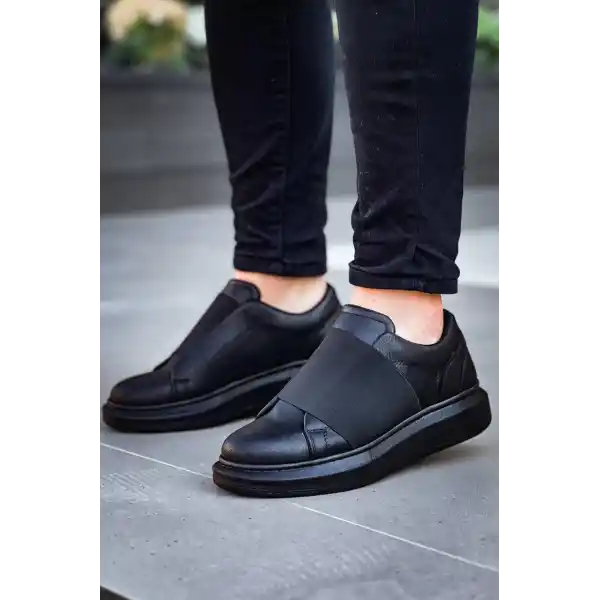 KB-040  Kuback  Siyah Cilt Siyah Yüksek Taban Lastikli Günlük Erkek Ayakkabı