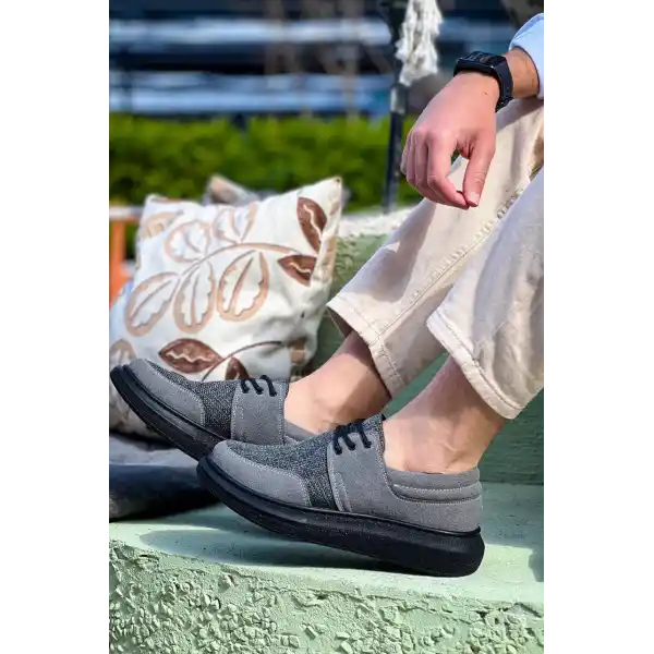 KB-042  Kuback Bağcıklı Gri Siyah Taban Günlük Erkek Ayakkabı