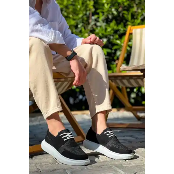 KB-042  Kuback Bağcıklı  Siyah Deri Tozu Beyaz Taban Günlük Erkek Ayakkabı