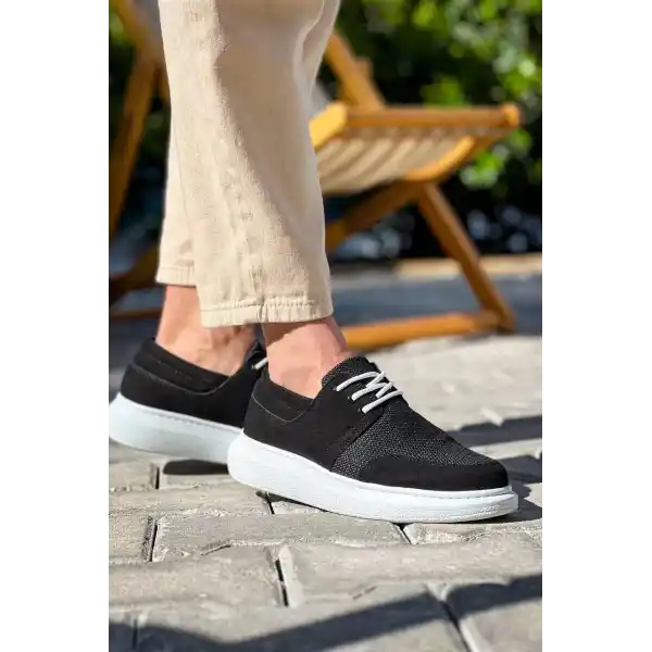 KB-042  Kuback Bağcıklı  Siyah Deri Tozu Beyaz Taban Günlük Erkek Ayakkabı