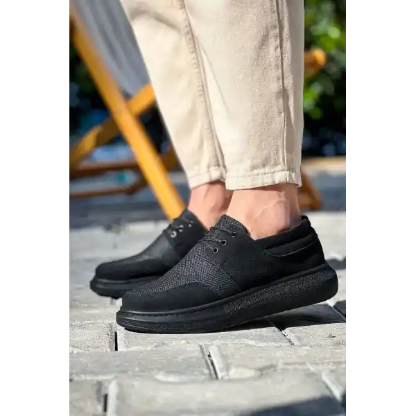 KB-042  Kuback Bağcıklı  Siyah Deri Tozu Siyah Taban Günlük Erkek Ayakkabı