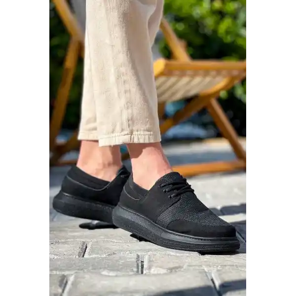 KB-042  Kuback Bağcıklı  Siyah Deri Tozu Siyah Taban Günlük Erkek Ayakkabı