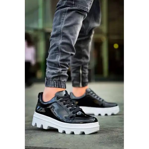 KB-056 Kuback Siyah Rugan Beyaz Yüksek Taban Günlük Spor Ayakkabı