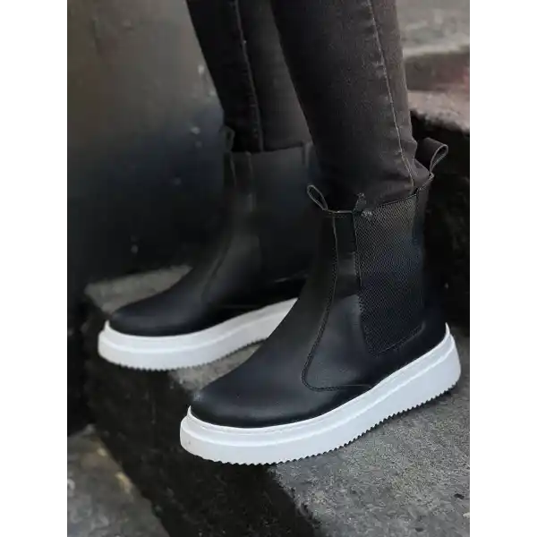 KB-0992  Kuback Siyah Cilt  Yüksek Taban  Lastikli Erkek Bot