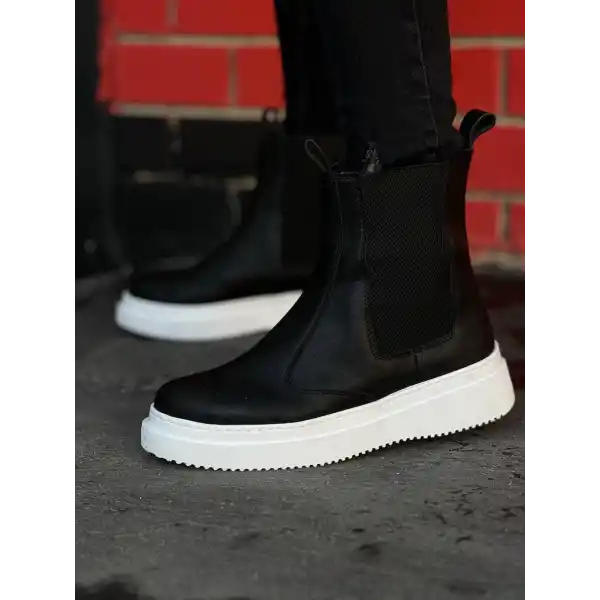 KB-0992  Kuback Siyah Cilt  Yüksek Taban  Lastikli Erkek Bot