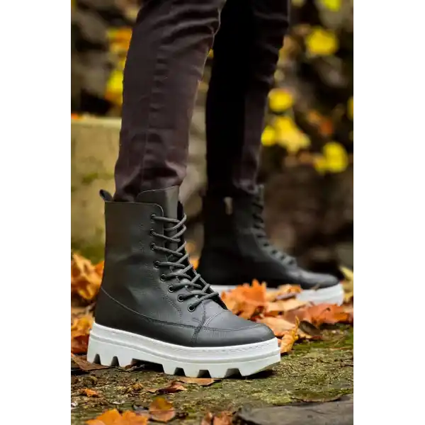 KB-0993 Kuback Siyah Cilt Beyaz Yüksek Taban Postal Bot