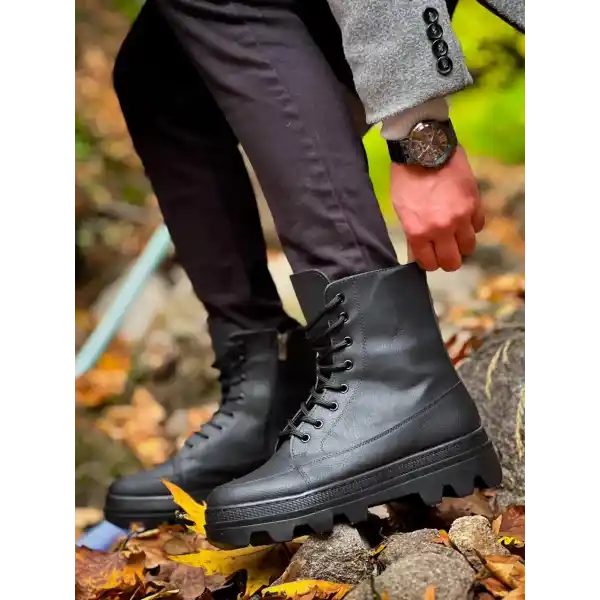 KB-0993 Kuback Siyah Cilt Siyah Yüksek Taban Postal Bot