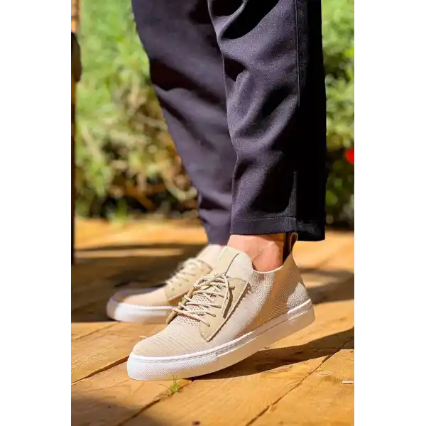 KB-110  Kuback Bej Triko Yüksek Taban Bağcıklı Günlük Erkek Ayakkabı