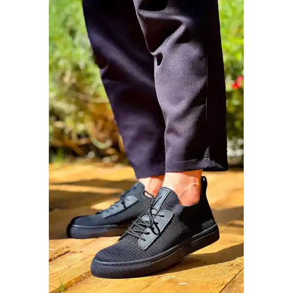 KB-110  Kuback Siyah Triko Siyah Yüksek Taban Bağcıklı Günlük Erkek Ayakkabı