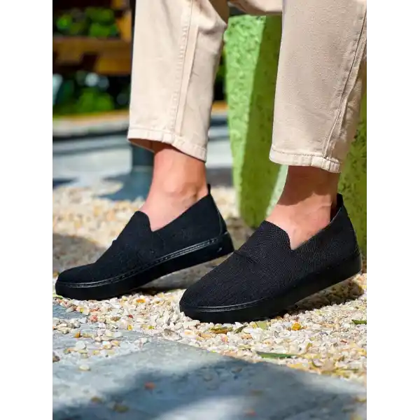 KB-114  Kuback Siyah Triko Siyah  Yüksek Taban Bağcıksız Günlük Erkek Ayakkabı
