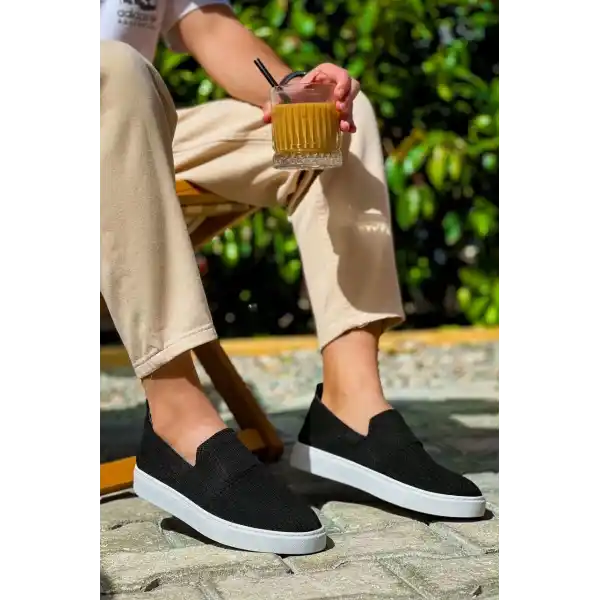 KB-114  Kuback Siyah Triko Yüksek Taban Bağcıksız Günlük Erkek Ayakkabı