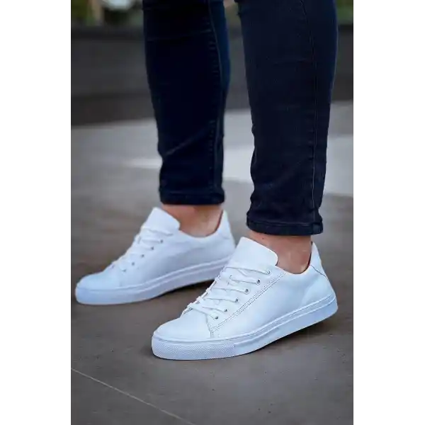 KB-122  Kuback Beyaz Cilt Yüksek Taban Bağcıklı Günlük Erkek Ayakkabı