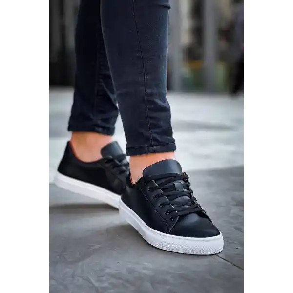 KB-122  Kuback Siyah Cilt Yüksek Taban Bağcıklı Günlük Erkek Ayakkabı