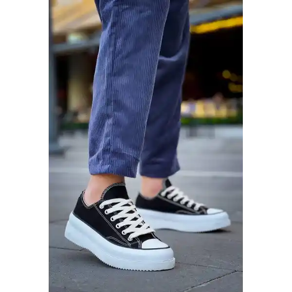 KB-CX-3 Kuback Kısa Siyah Keten Beyaz Yüksek Taban Spor Ayakkabı