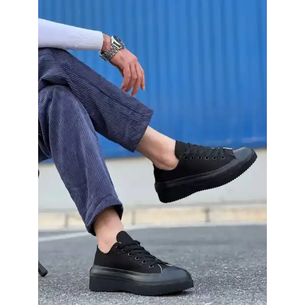 KB-CX-3 Kuback Kısa Siyah Keten Siyah Yüksek Taban Spor Ayakkabı