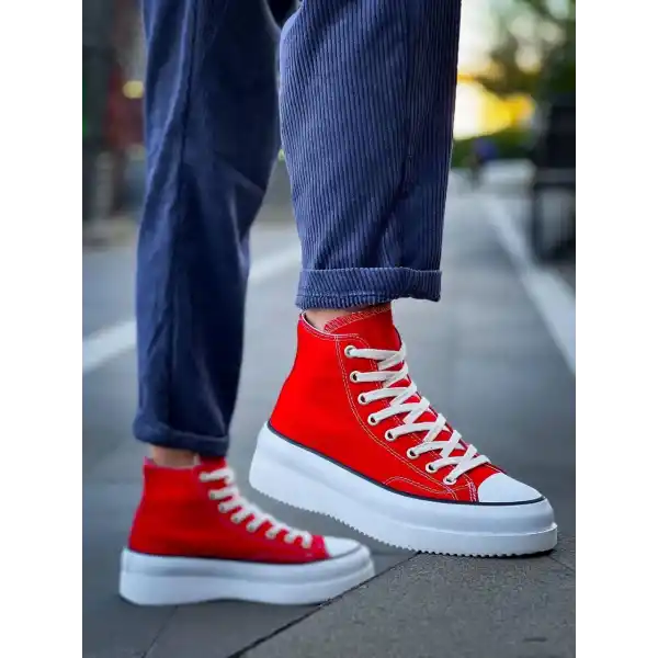 KB-CX-3 Kuback Uzun Kırmızı Keten Beyaz Yüksek Taban Spor Ayakkabı