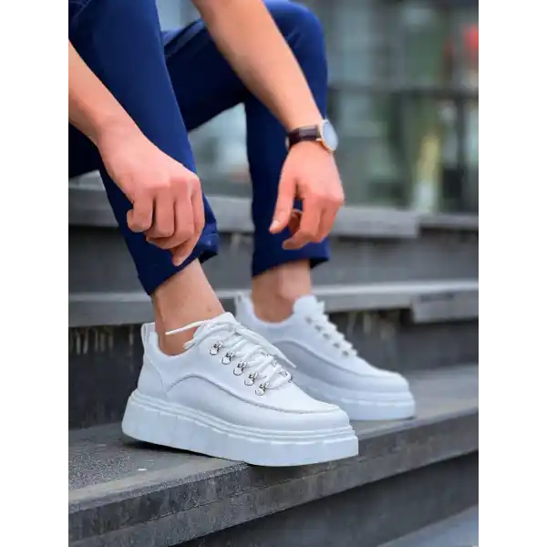 KB-X10 Kuback Beyaz Cilt  Beyaz Yüksek Taban Günlük Spor Ayakkabı