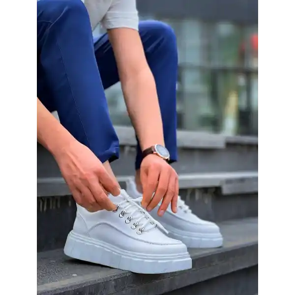 KB-X10 Kuback Beyaz Cilt  Beyaz Yüksek Taban Günlük Spor Ayakkabı