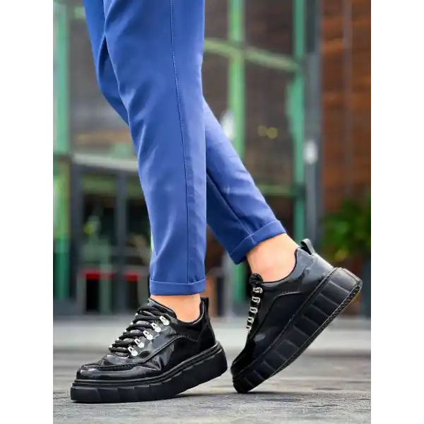 KB-X10 Kuback Siyah Rugan Siyah Yüksek Taban Günlük Spor Ayakkabı