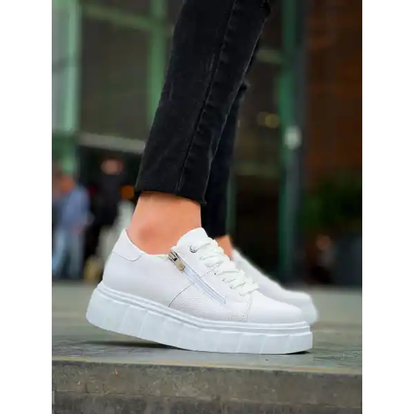 KB-X155 Kuback Beyaz Cilt Detaylı Beyaz Yüksek Taban Günlük Spor Ayakkabı