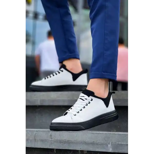 KB-X204 Kuback Beyaz Siyah Keten Siyah Yüksek Taban Günlük Erkek Spor Ayakkabı