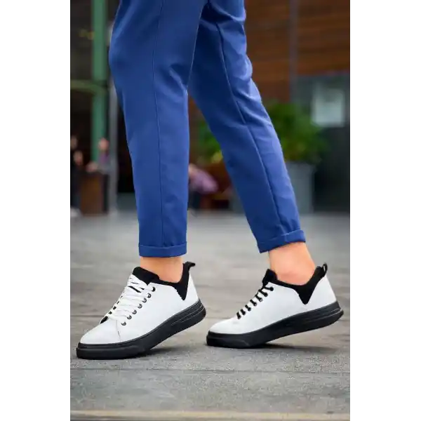 KB-X204 Kuback Beyaz Siyah Keten Siyah Yüksek Taban Günlük Erkek Spor Ayakkabı