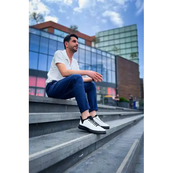 KB-X204 Kuback Beyaz Siyah Keten Siyah Yüksek Taban Günlük Erkek Spor Ayakkabı