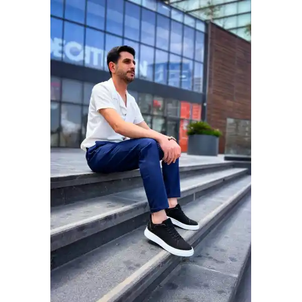 KB-X204 Kuback Siyah Keten Beyaz Yüksek Taban Günlük Erkek Spor Ayakkabı