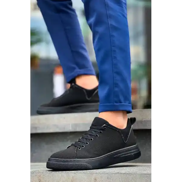 KB-X204 Kuback Siyah Keten Siyah Yüksek Taban Günlük Erkek Spor Ayakkabı