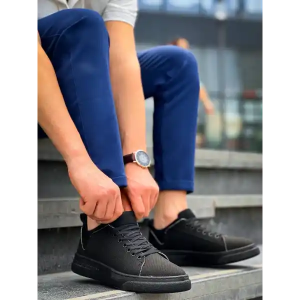 KB-X204 Kuback Siyah Keten Siyah Yüksek Taban Günlük Erkek Spor Ayakkabı