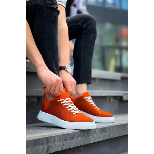 KB-X204 Kuback Turuncu Keten Beyaz Yüksek Taban Günlük Erkek Spor Ayakkabı