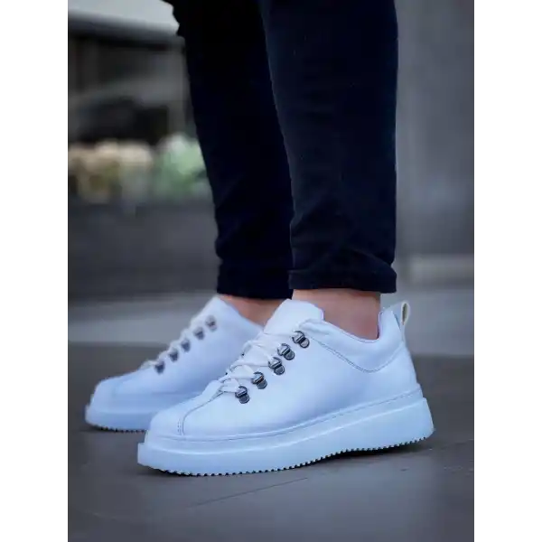 KB-X4  Kuback BEYAZ CİLT Yüksek Taban Bağcıklı Günlük Erkek Ayakkabı