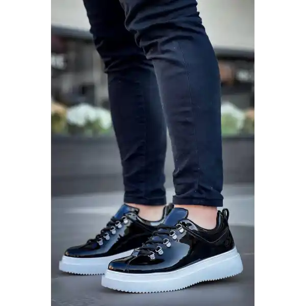 KB-X4  Kuback Siyah Rugan Yüksek Taban Bağcıklı Günlük Erkek Ayakkabı