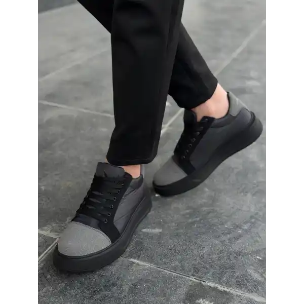 KB-X46 Kuback Siyah Gri Yüksek Siyah Taban Günlük Spor Ayakkabı