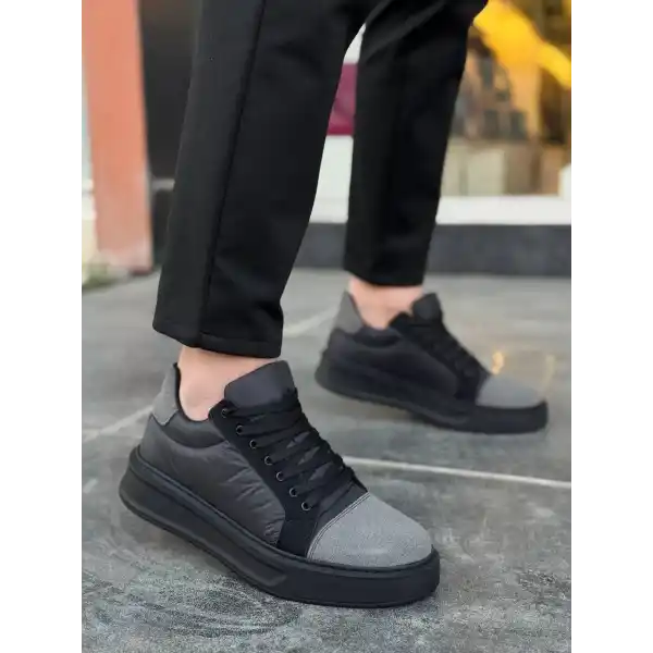 KB-X46 Kuback Siyah Gri Yüksek Siyah Taban Günlük Spor Ayakkabı