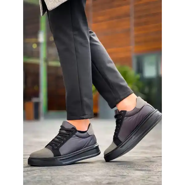 KB-X46 Kuback Siyah Gri Yüksek Siyah Taban Günlük Spor Ayakkabı