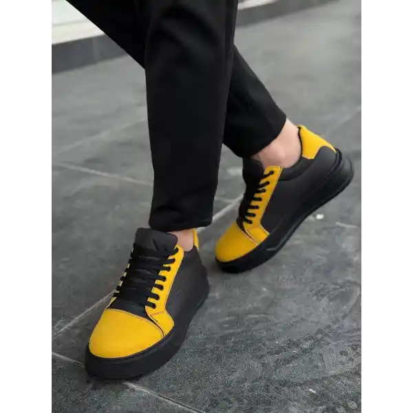 KB-X46 Kuback Siyah Sarı Yüksek Siyah Taban Günlük Spor Ayakkabı