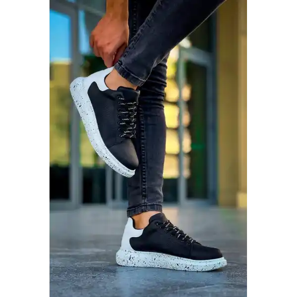 KB-X500  Kuback Siyah Beyaz Yüksek Taban Bağcıklı Günlük Erkek Ayakkabı