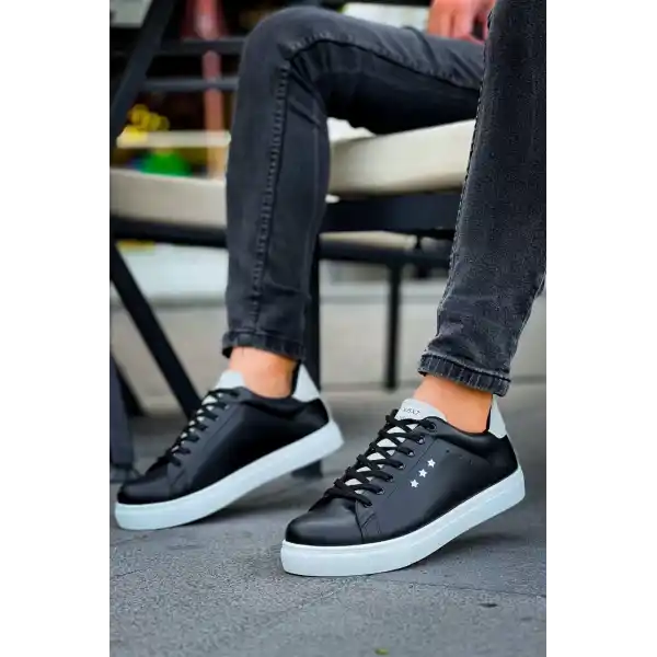 KB-X7  Kuback Siyah Gri Yüksek Taban Bağcıklı Günlük Erkek Ayakkabı