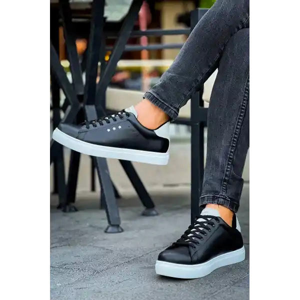 KB-X7  Kuback Siyah Gri Yüksek Taban Bağcıklı Günlük Erkek Ayakkabı