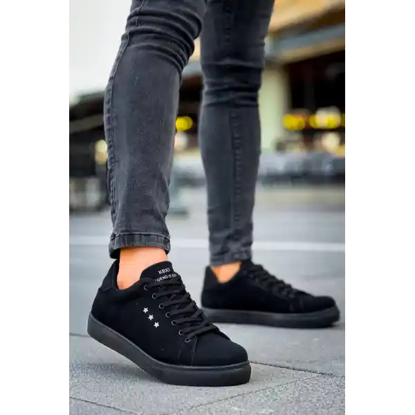 KB-X7  Kuback Siyah Süet Yüksek Siyah Taban Bağcıklı Günlük Erkek Ayakkabı