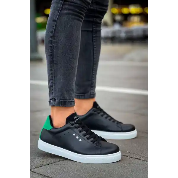 KB-X7  Kuback Siyah Yeşil Yüksek Beyaz Taban Bağcıklı Günlük Erkek Ayakkabı