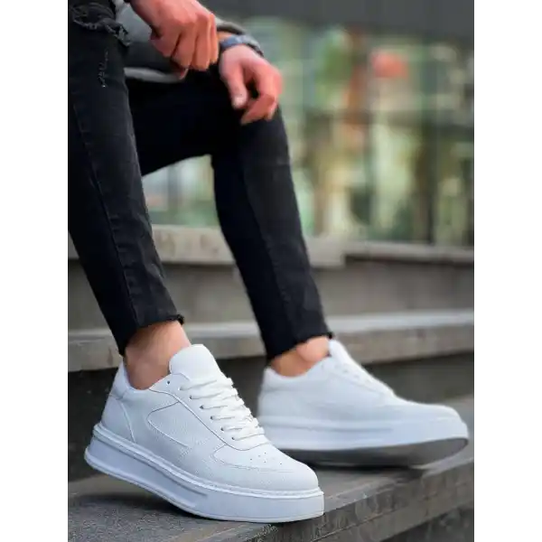 KB-X8 Kuback Beyaz Cilt Beyaz Yüksek Taban Günlük Spor Ayakkabı