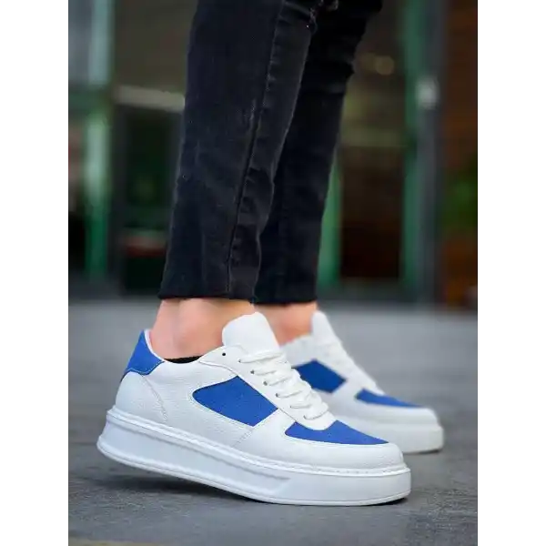 KB-X8 Kuback Beyaz Cilt Mavi Süet Detaylı Beyaz Yüksek Taban Günlük Spor Ayakkabı
