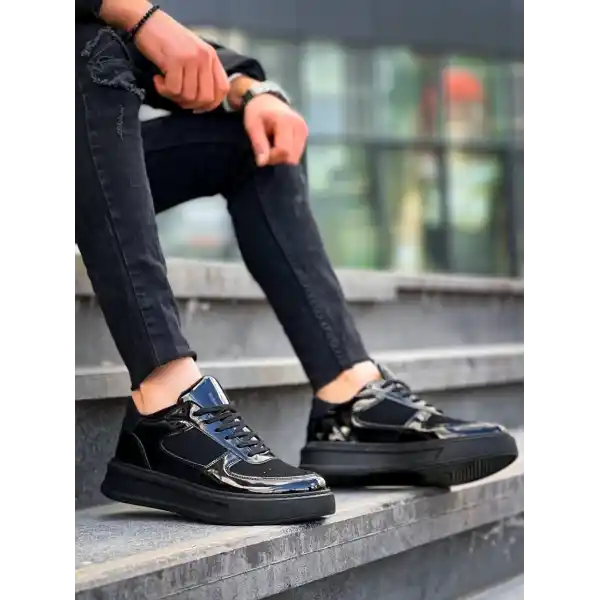 KB-X8 Kuback Siyah Rugan Yüksek Siyah Taban Günlük Spor Ayakkabı