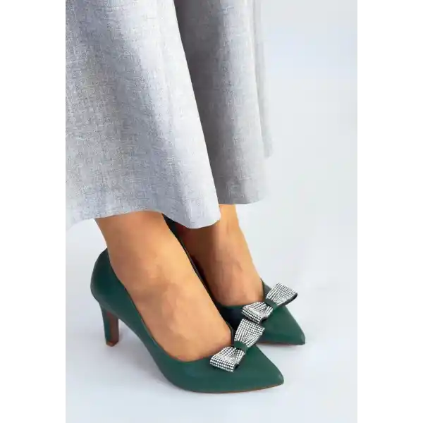 Keana Yeşil Cilt Topuklu Ayakkabı